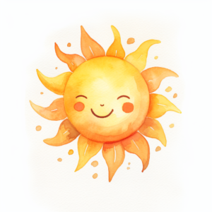 cartoonish sun, watercolor style, white background