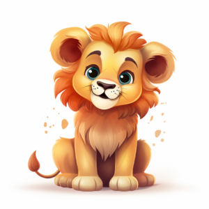 A cute majestic Lion, in style of Cocomelon YouTube videos, white background