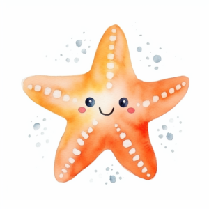 Children's logo watercolor on white background in pastel colors orange starfish