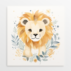 A simple cute baby boho lion, super modern with texture, super stylized, minimalism, neutral color, geometric shapes, and textures in watercolor, Lisa Glanz style