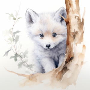 A little baby animal displaced from the forest, pencil and touches of soft watercolors, white background,