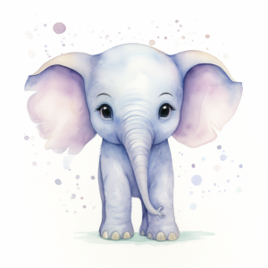 cute watercolour baby elephant white background