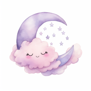 watercolor pastel cute kawaii moon illustration on white background