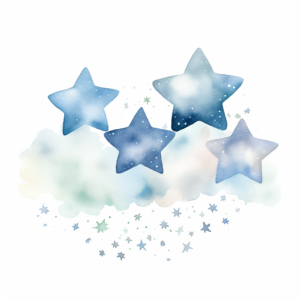 five white stars in one dark cloud, very modern watercolor gradients and color blending, white background