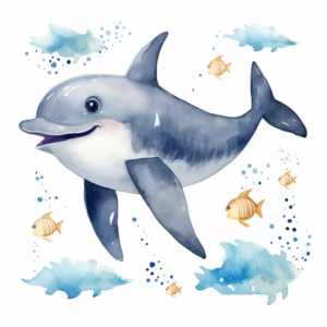 Cute watercolor ocean animal, Perfect for nursery art and children's book illustration style, single object, clipart, gray and blue color tone, isolated on white background