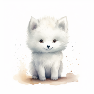 a simple arctic fox, minimalistic drawings, simplistic, childlike innocent, cartoon style, chibi art, soft watercolor