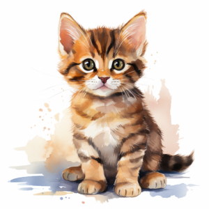 watercolor, cute cat, brown, big eyes, kitten, clean, white background, clip art