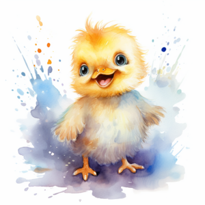 cute chicken smiling in water color, light color, white background, for kids