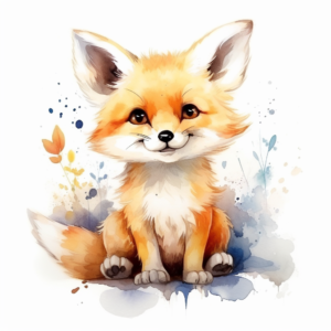 cute fox smiling, water color, light color, white background, for kids