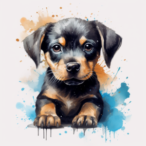 watercolor style 2D puppy on a white background