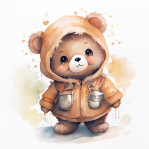 little bear, watercolor, chibi style