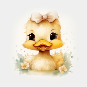 cute kawaii baby duck face in watercolor white background