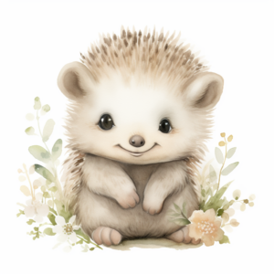 whimsical baby hedgehog, watercolor style, neutral colors, no background