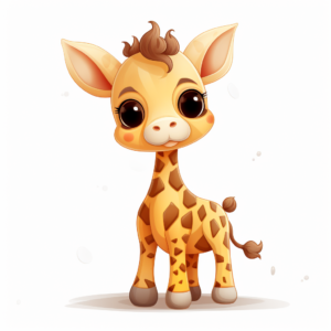 cute animal, clip art, kawaii,giraffe , beige, brown, black, yellow ,orange, white, white background