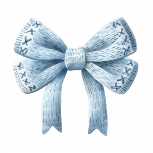 A nursery watercolor crocheted a bow in scandinavian blue colors like blue, light blue and gray, boho style, cartoon, Lucy grossmith, hd, clipart, single object, high definition 8k, white background for removing