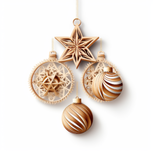 Christmas design element on transparent background with real transparent shadow; Handmade wooden eco-friendly Christmas decorations isolated on a white background