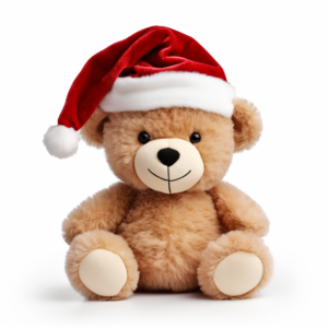 Teddy bear with Santa Claus hat isolated on white background