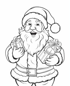 coloring page for kids, simple santa clause, cartoon style, low detail, white background, thick lines,