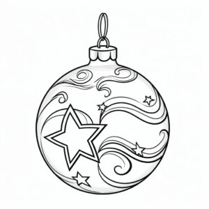 coloring book page--style <raw>, glass christmas ornament with image christmas tree printed on it, cartoon, strong outline, white background--no greyscale--no shadow--no dither--no gradient--no fill--ar 85:110--v5.1