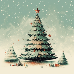christmas tree in the snow retro colours