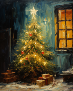 fake christmas home tree by van gogh, home style, high quality, 32k, 300dpi