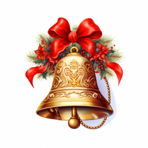 Cute Beautiful Christmas Bell Sublimation Clipart, Cartoon, hyper realistic, intricate detail, illustration style, high solution, on the white background