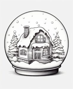 coloring book page for small children Cheerful snow globe with a miniature winter scene inside no colors, no shadows
