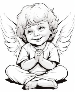 coloring book page for small children Enchanting angel spreading peace and joy no colors, no shadows