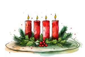 Blind Contour Christmas cute decoration with advent wreath, simple drawing for kids Christmas decoration with advent wreath, 4 candles