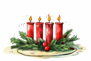 Blind Contour Christmas cute decoration with advent wreath, simple drawing for kids Christmas decoration with advent wreath, 4 candles