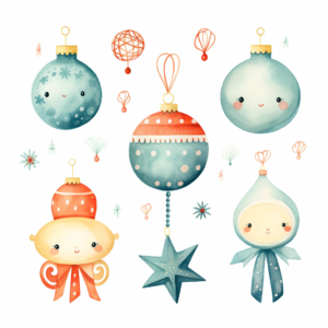 watercolour nursery clip art adorable Christmas ornament in retro colours