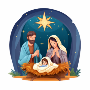 christ in manger nativity scene isolated cartoon illustration on white background