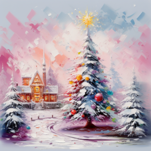 bright pastel winter florest, christmas tree, avant-garde