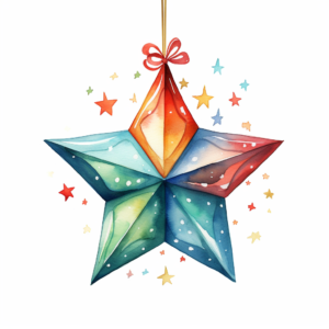 watercolor style star-shaped Christmas ball from children's book