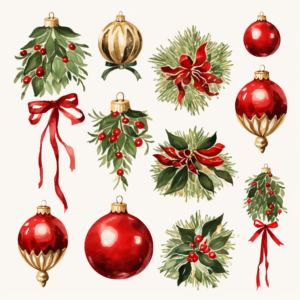 Christmas Ornaments Clipart, Watercolor Christmas Clipart, Ornament PNG Farmhouse Clipart, Christmas Baubles Ball Ephemera