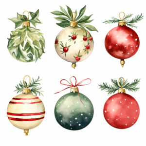 Christmas Ornaments Clipart, Watercolor Christmas Clipart, Ornament PNG Farmhouse Clipart, Christmas Baubles Ball Ephemera