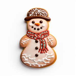 snowman gingerbread cookie, on white background