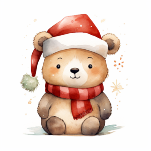 Kawaii Christmas bear on a white background in a watercolour style