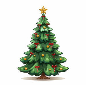 Christmas tree, cartoon style, white background, single design, vector