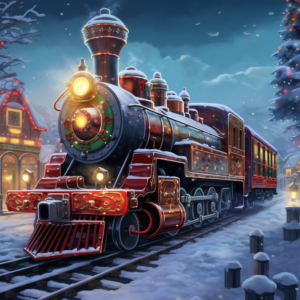 christmas trains 1000 x 1200, in the style of puzzle-like pieces, airbrush art, 32k uhd, detailed fantasy art, detailed realism