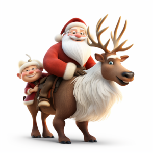 pixar style santa with deer, white background