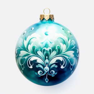 Christmas ornament of : pastel watercolour shades of dark blue and teal and light blue, on a white background--v 5.2