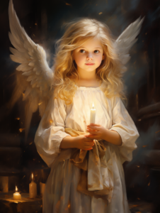 Catholic little girl angel with bright background - - ar 3:4 - I