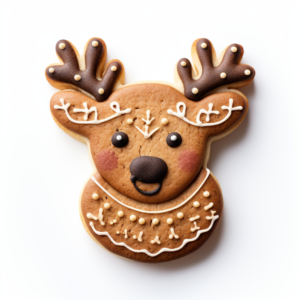 cute and beautiful christmas reindeer shaped cookie, , crayon drawing style, on white background