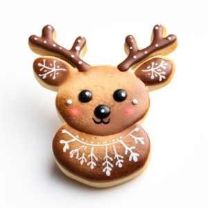 cute and beautiful christmas reindeer shaped cookie, , crayon drawing style, on white background