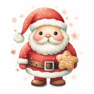 cute and beautiful christmas santa shaped cookie, , watercolor style, on white background