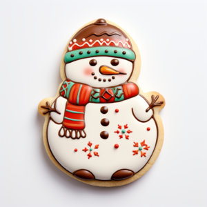 cute and beautiful christmas snowman shaped cookie, , crayon drawing style, on white background