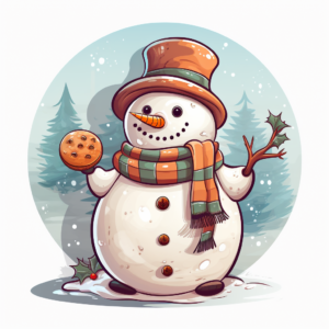 cute and beautiful snowman-shaped cookies clipart, crayon drawing style, on white background