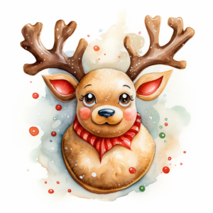 watercolor Rudolph Sugar Cookie, watercolor style, on white background