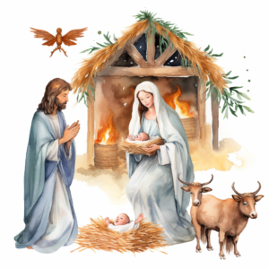 Cute Christmas nativity watercolor clipart white background